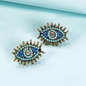 Rhinestone Decor Eye Design Stud Earrings