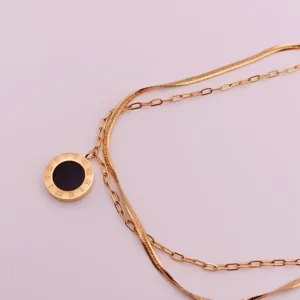 Double Chain Gold Black Charm Stainless Steel Bracelet