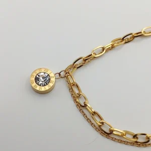 Double Chain Stud Charm Stainless Steel Bracelet