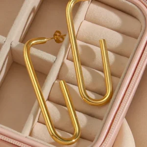 Geometric Rectangle  Earring Stainless Steel PVD 18K Gold Plated