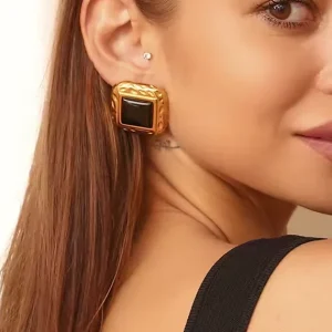 Black Oversized Stainless Steel 18K Gold Plated Earrings